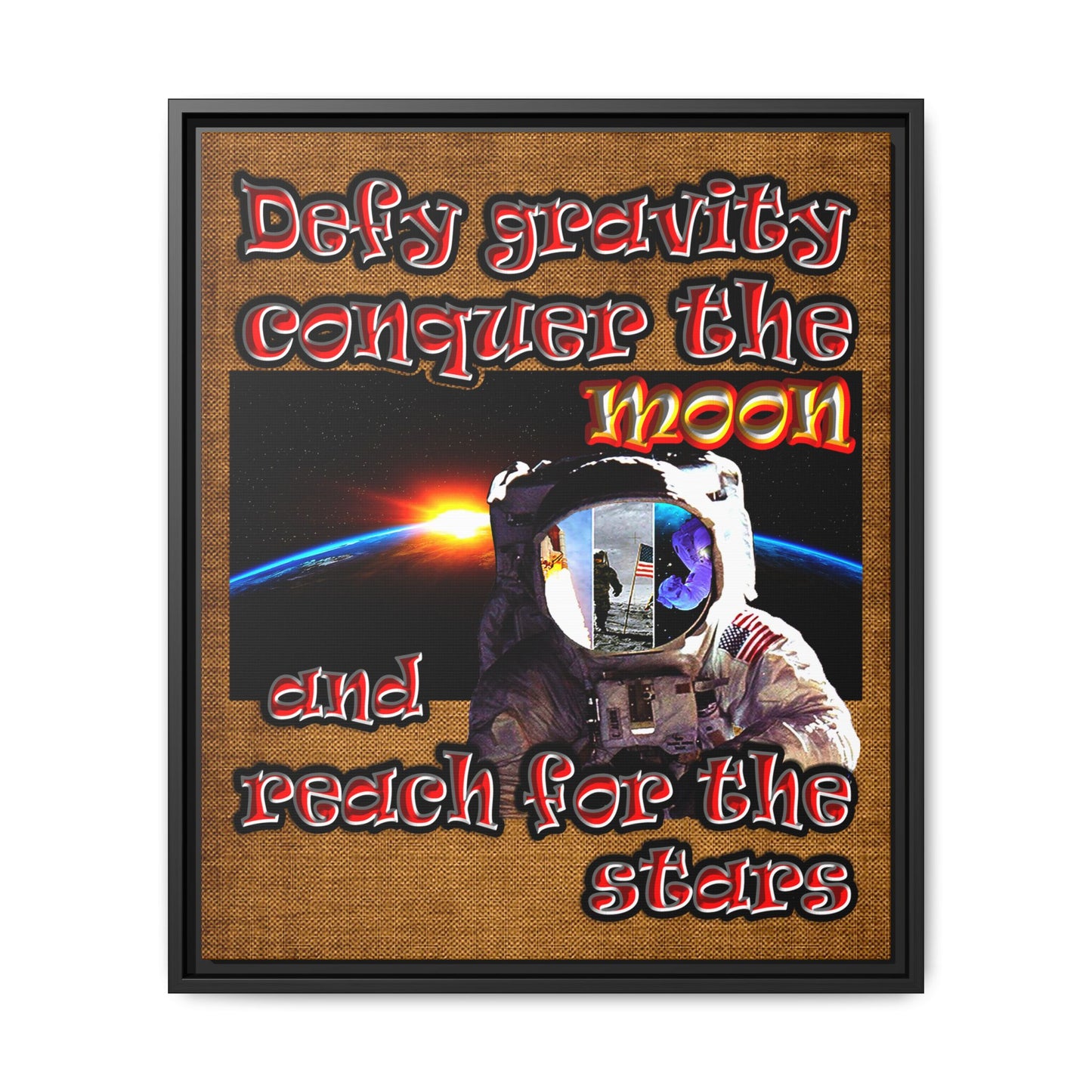 defy conquer reach - framed canvas art (brown papyrus)