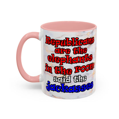 donkeys and elephants - Accent Mug (white marble)