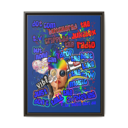 drop the beat - framed canvas art (dark blue)