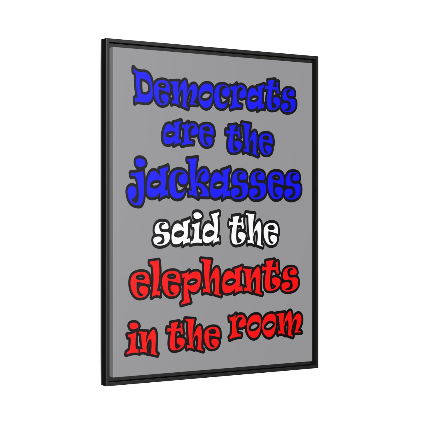 donkeys and elephants - framed canvas art (grey)