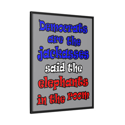 donkeys and elephants - framed canvas art (grey)