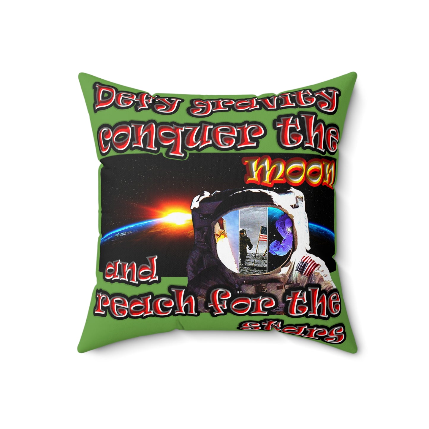 defy conquer reach - Spun Polyester Square Pillow - (green)