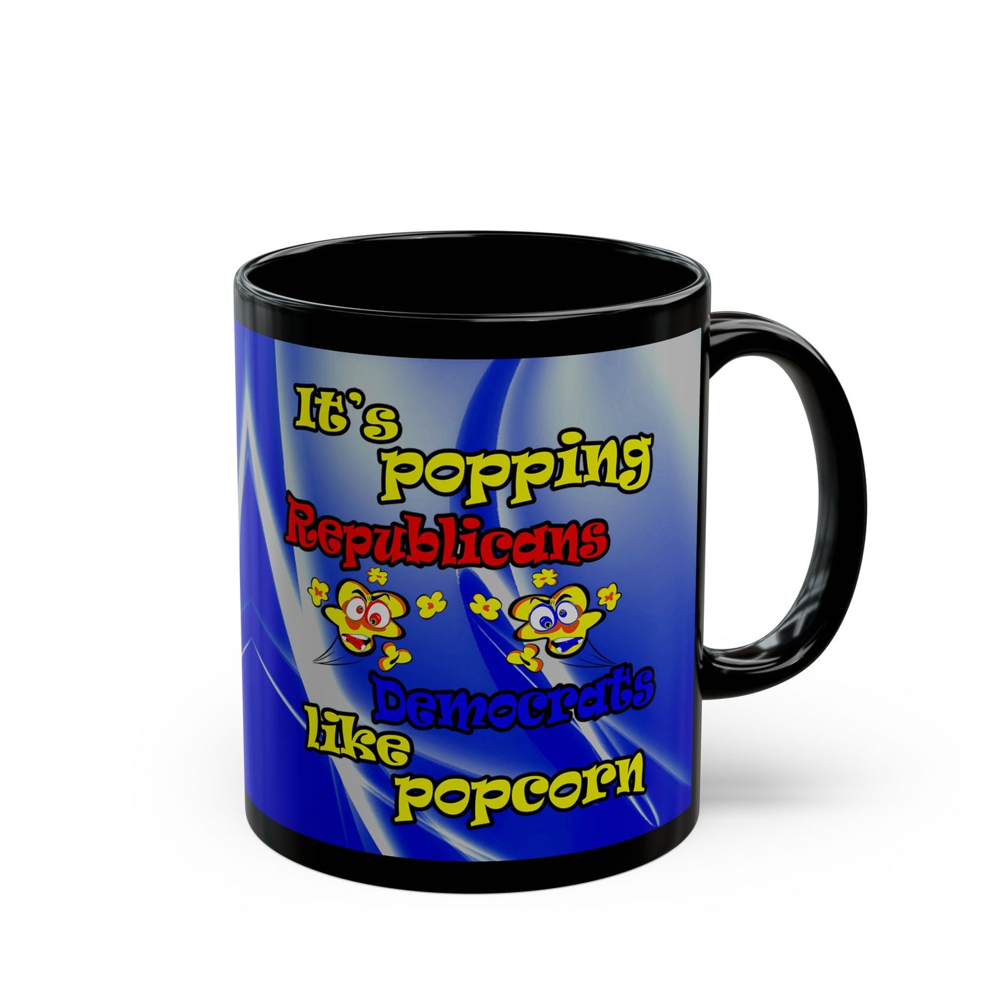 popping like popcorn - Black Mug (blue-white wave)