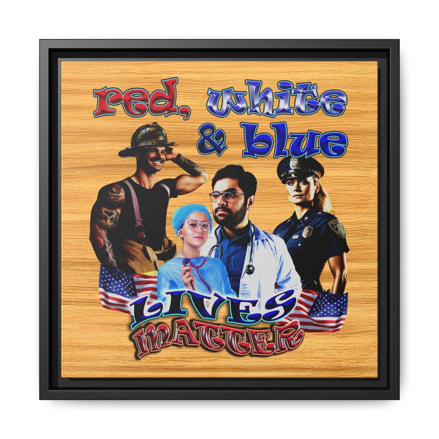 rw&b lives matter - framed canvas art (butterscotch wood finish)