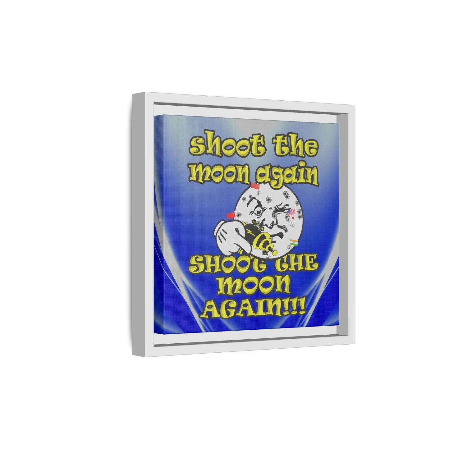 shoot the moon again - framed canvas art (blue-white wave)