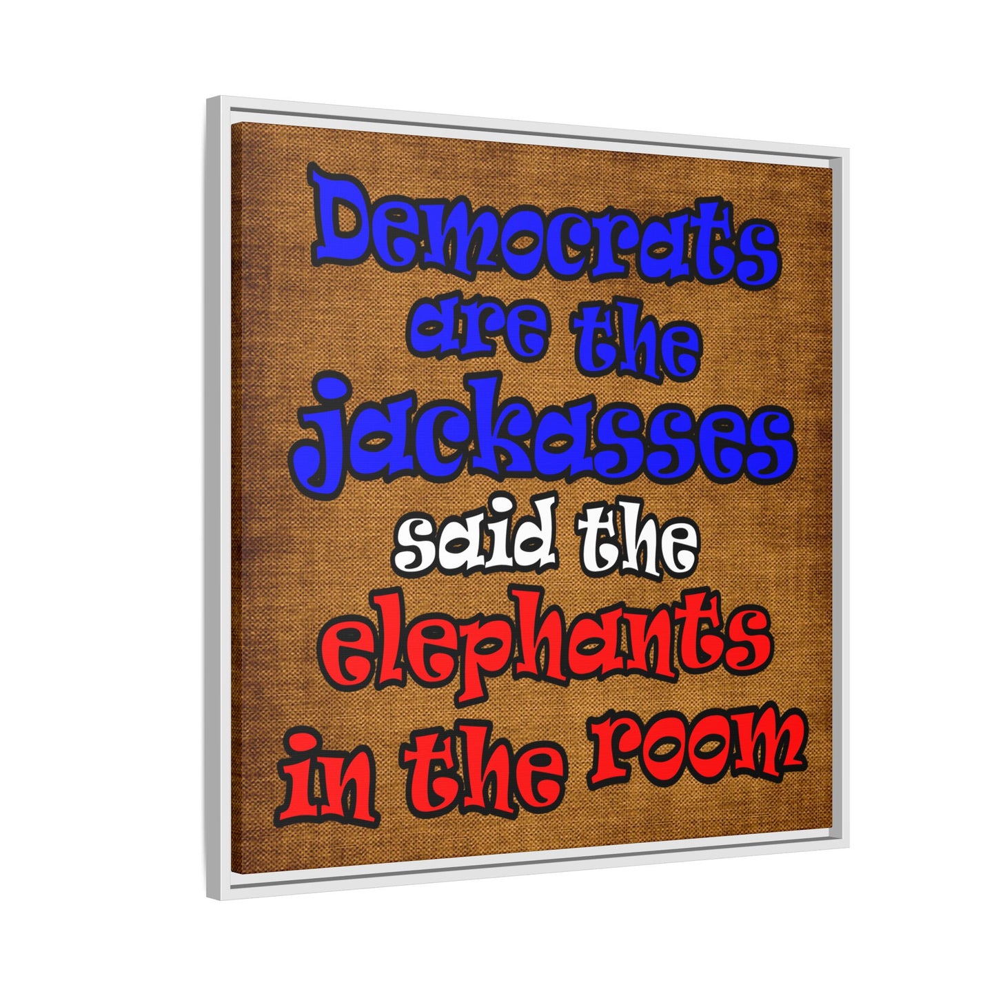 donkeys and elephants - framed canvas art (brown papyrus)