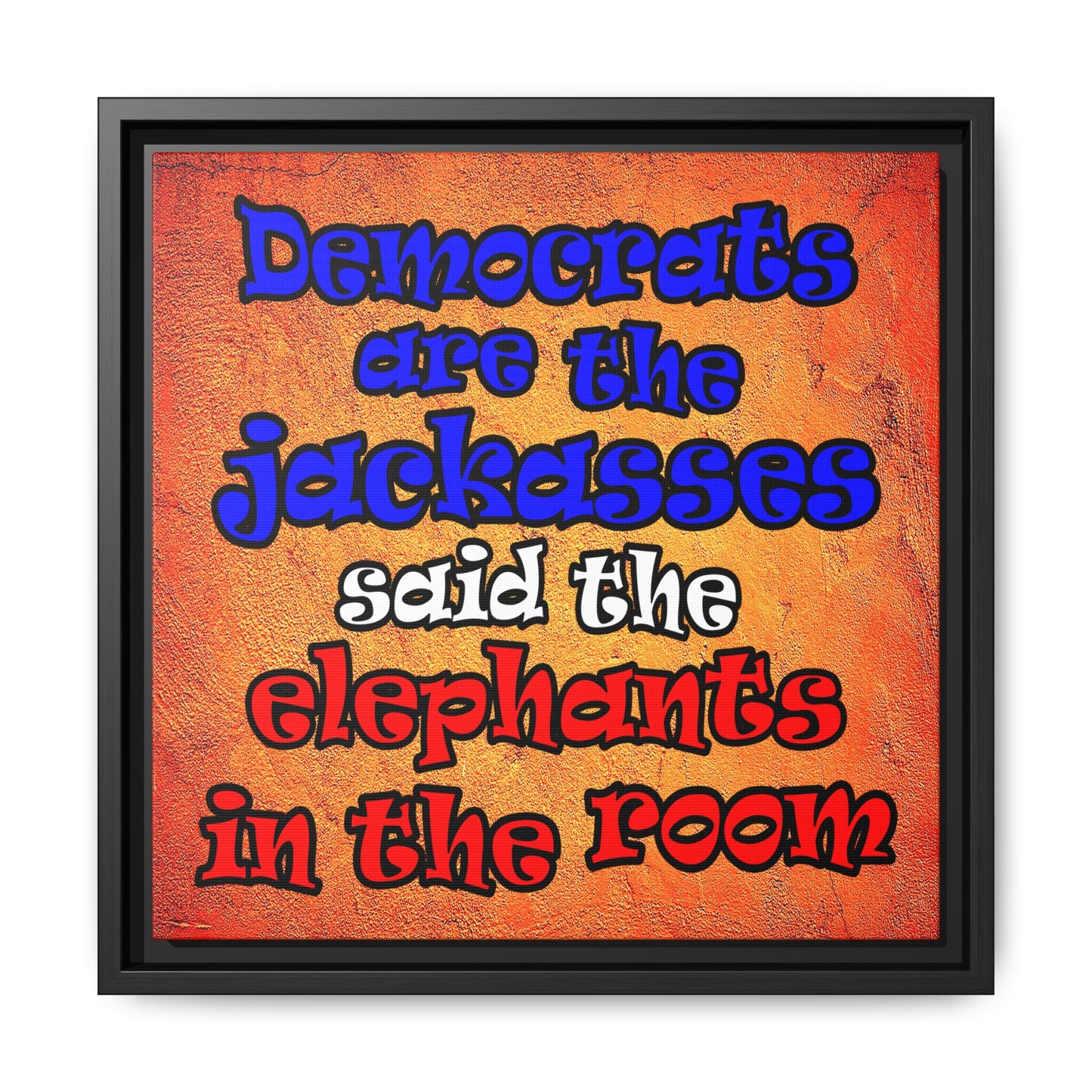 donkeys and elephants - framed canvas art (burnt orange)