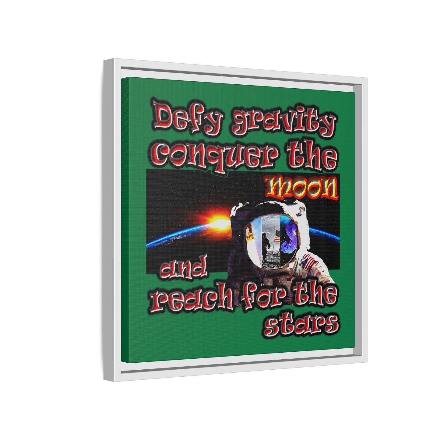 defy conquer reach - framed canvas art (dark green)
