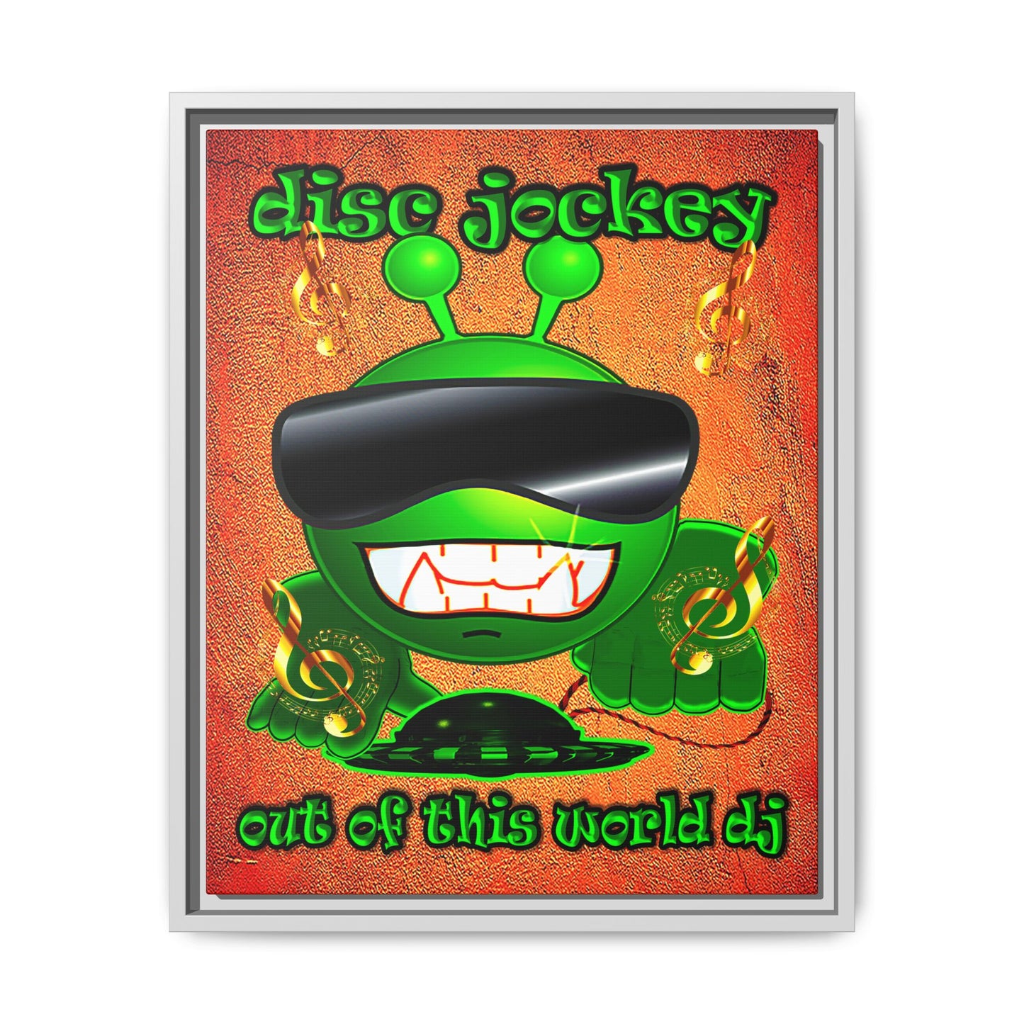 disc jockey - framed canvas art (burnt orange)