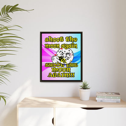 shoot the moon again - framed canvas art (light blue-pink wave)