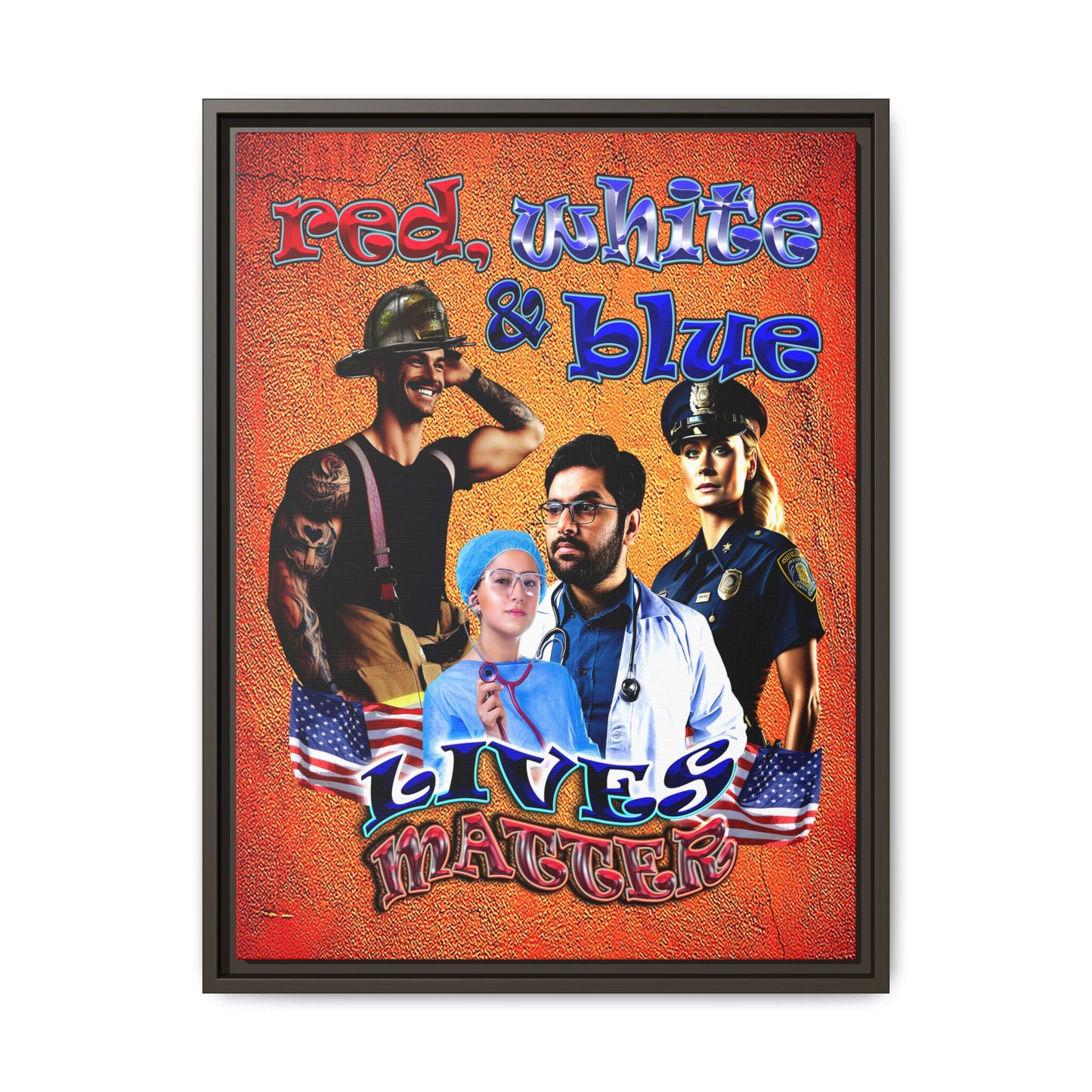 rw&b lives matter - framed canvas art (burnt orange)