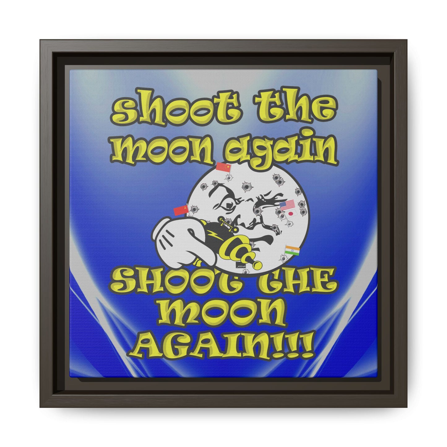 shoot the moon again - framed canvas art (blue-white wave)