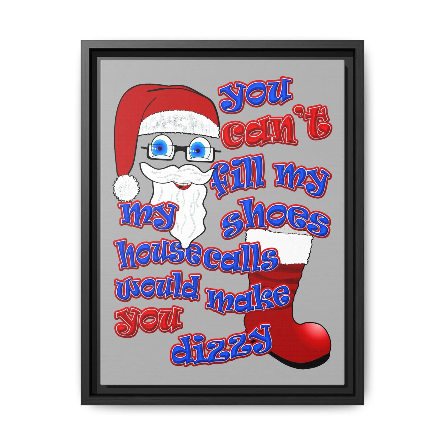santa's shoes - framed canvas art (light grey)