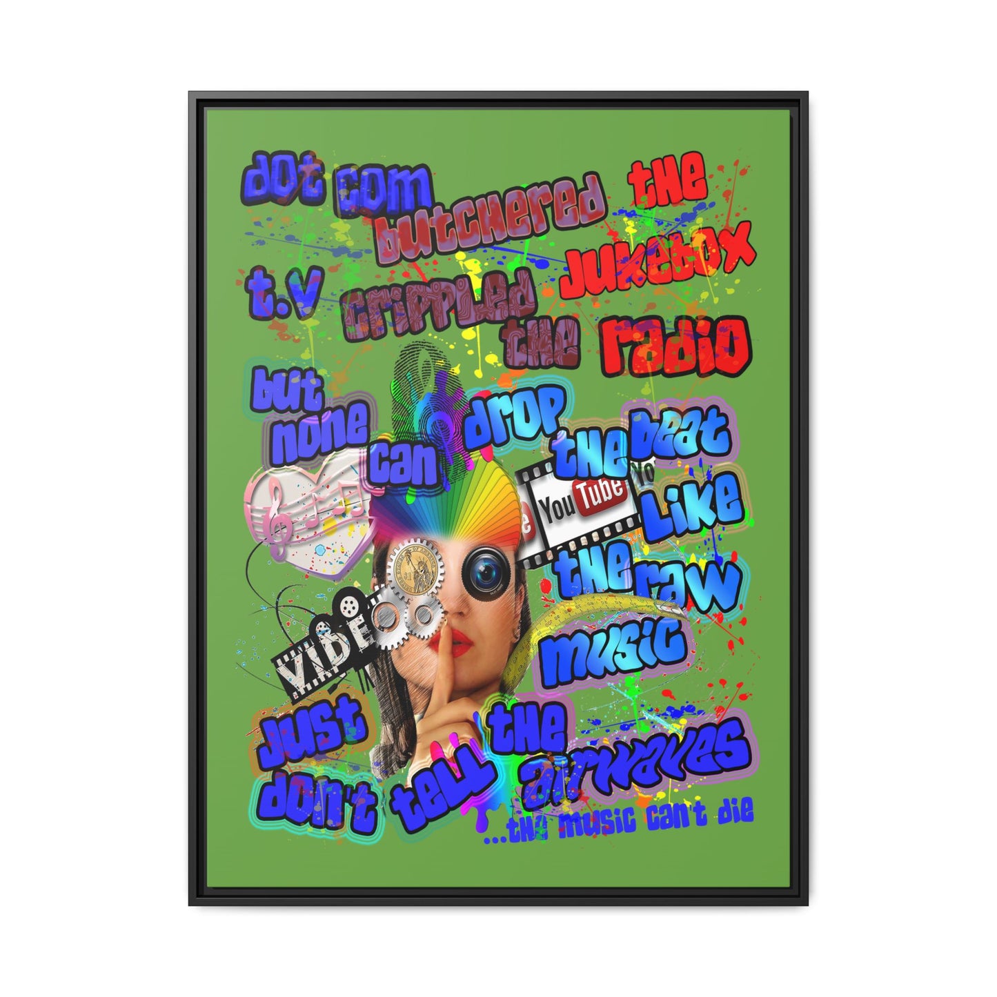 drop the beat - framed canvas art (green)