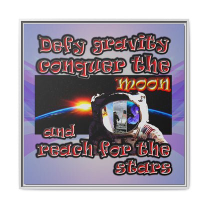 defy conquer reach - framed canvas art (light blue-pink wave)