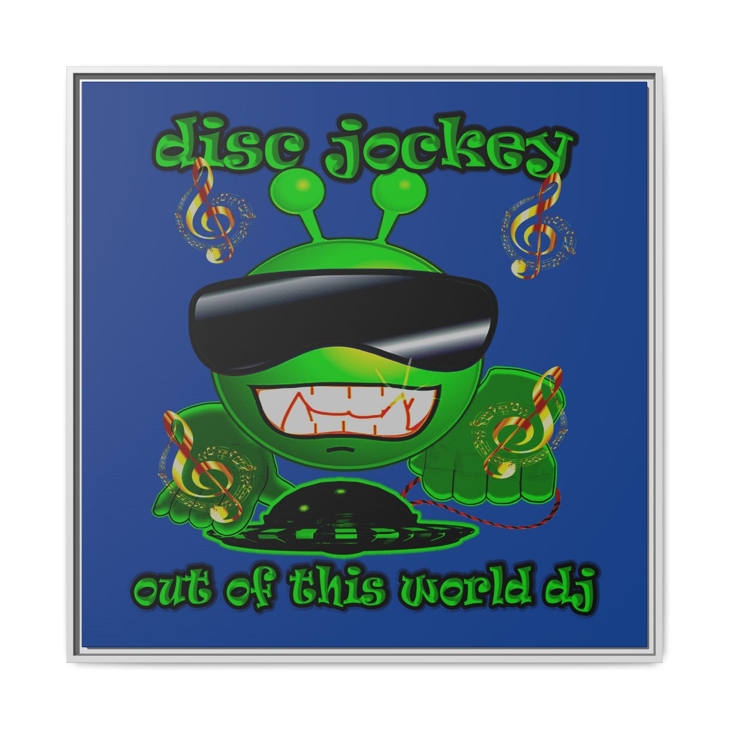 disc jockey - framed canvas art (dark blue)