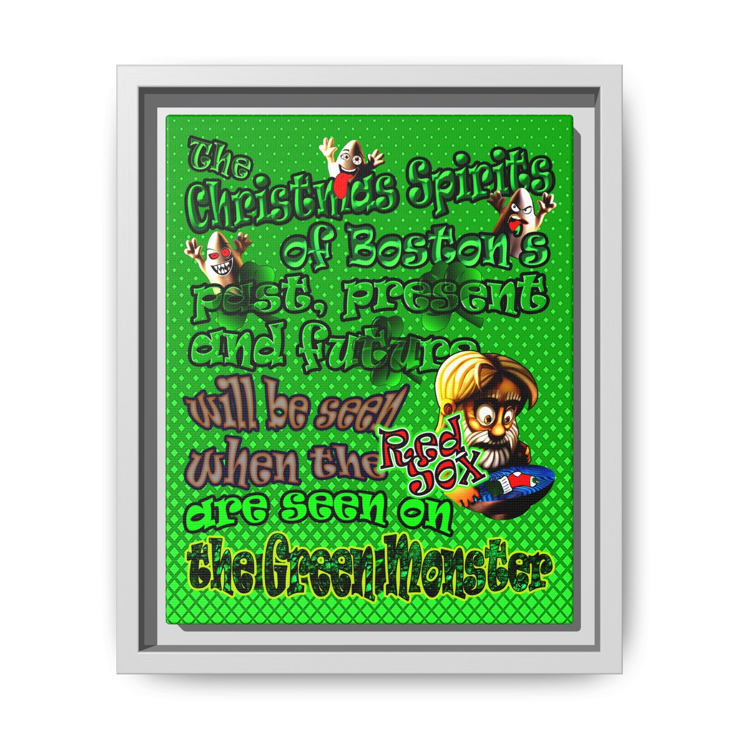 christmas spirits of boston - framed canvas art (logo green)
