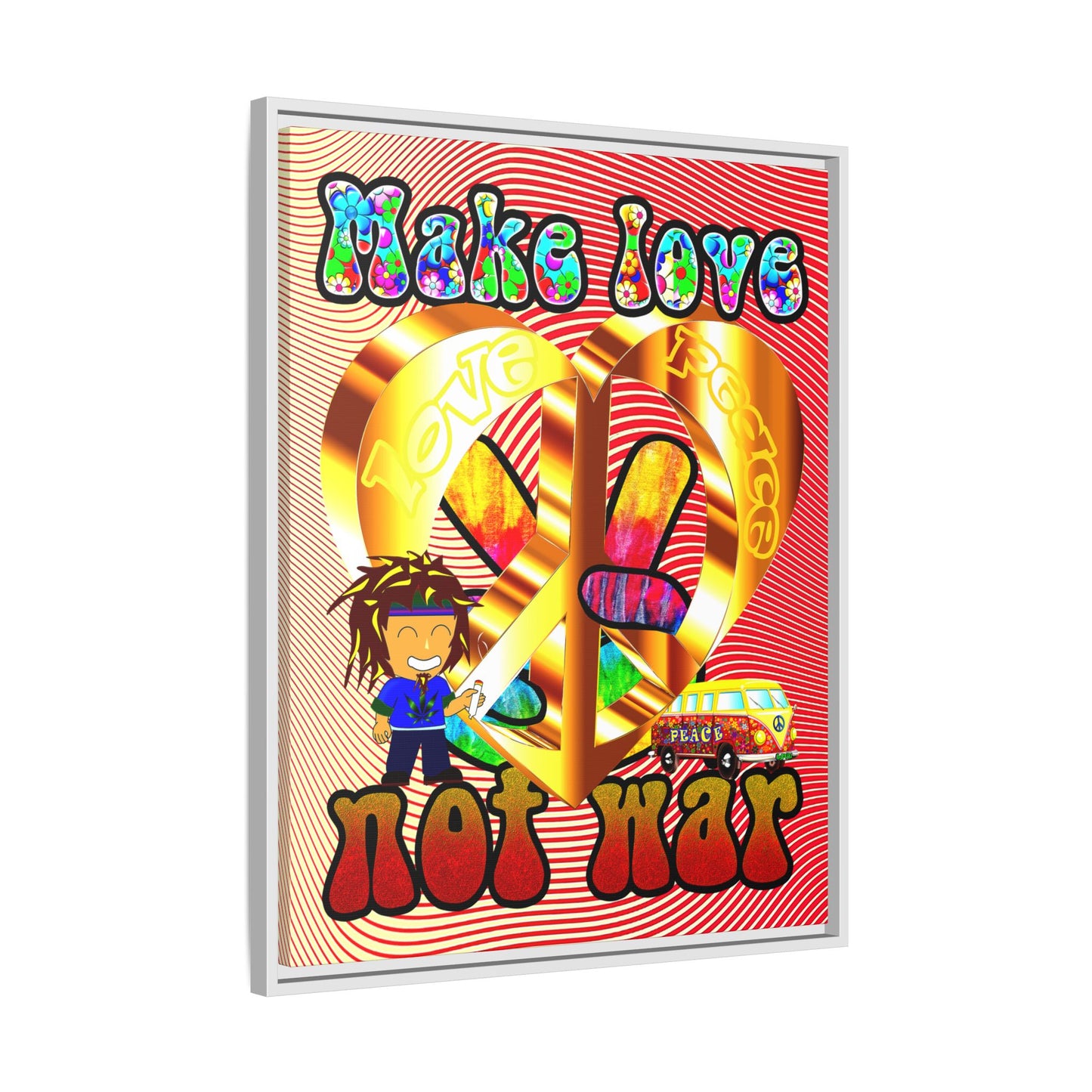 love peace - framed canvas art (yellow-orange wave)