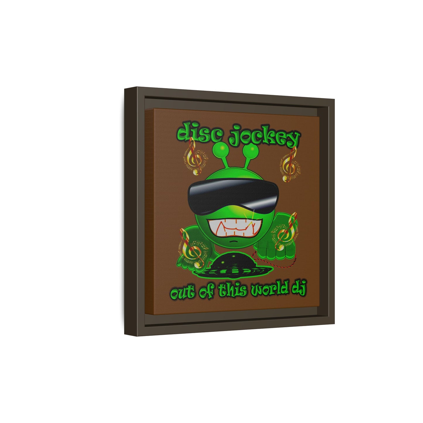 disc jockey - framed canvas art (brown)