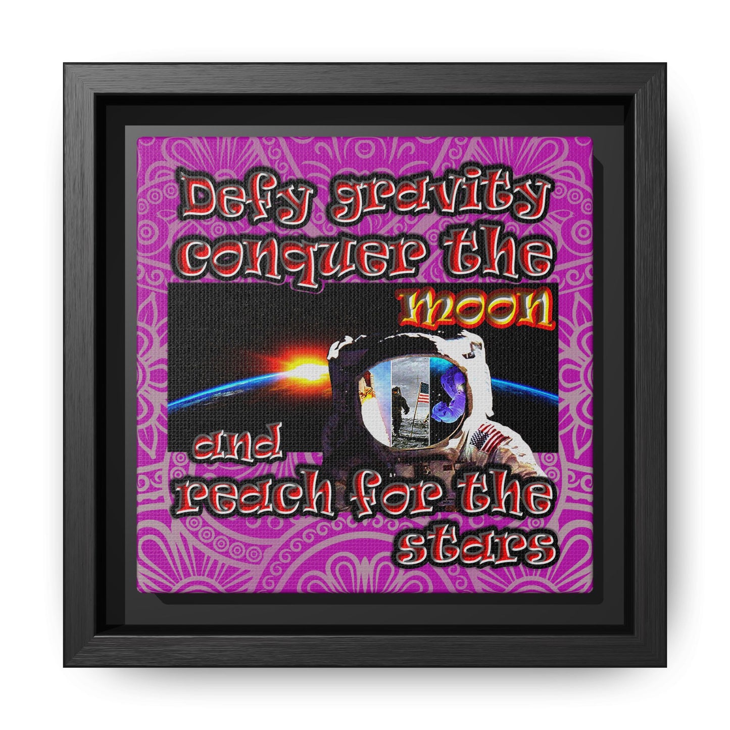 defy conquer reach - framed canvas art (pink swirl)