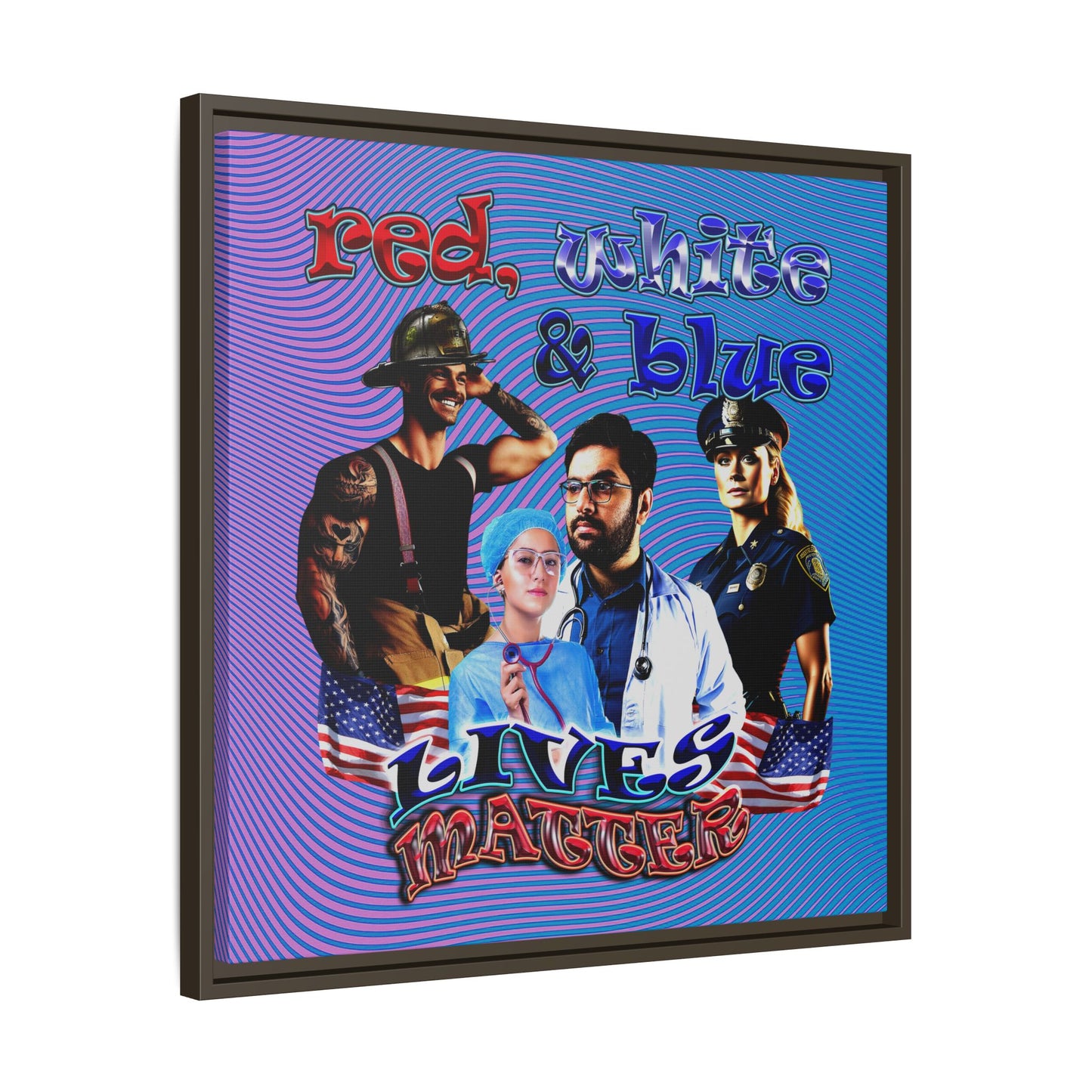 rw&b lives matter - framed canvas art (light blue-purple wave)