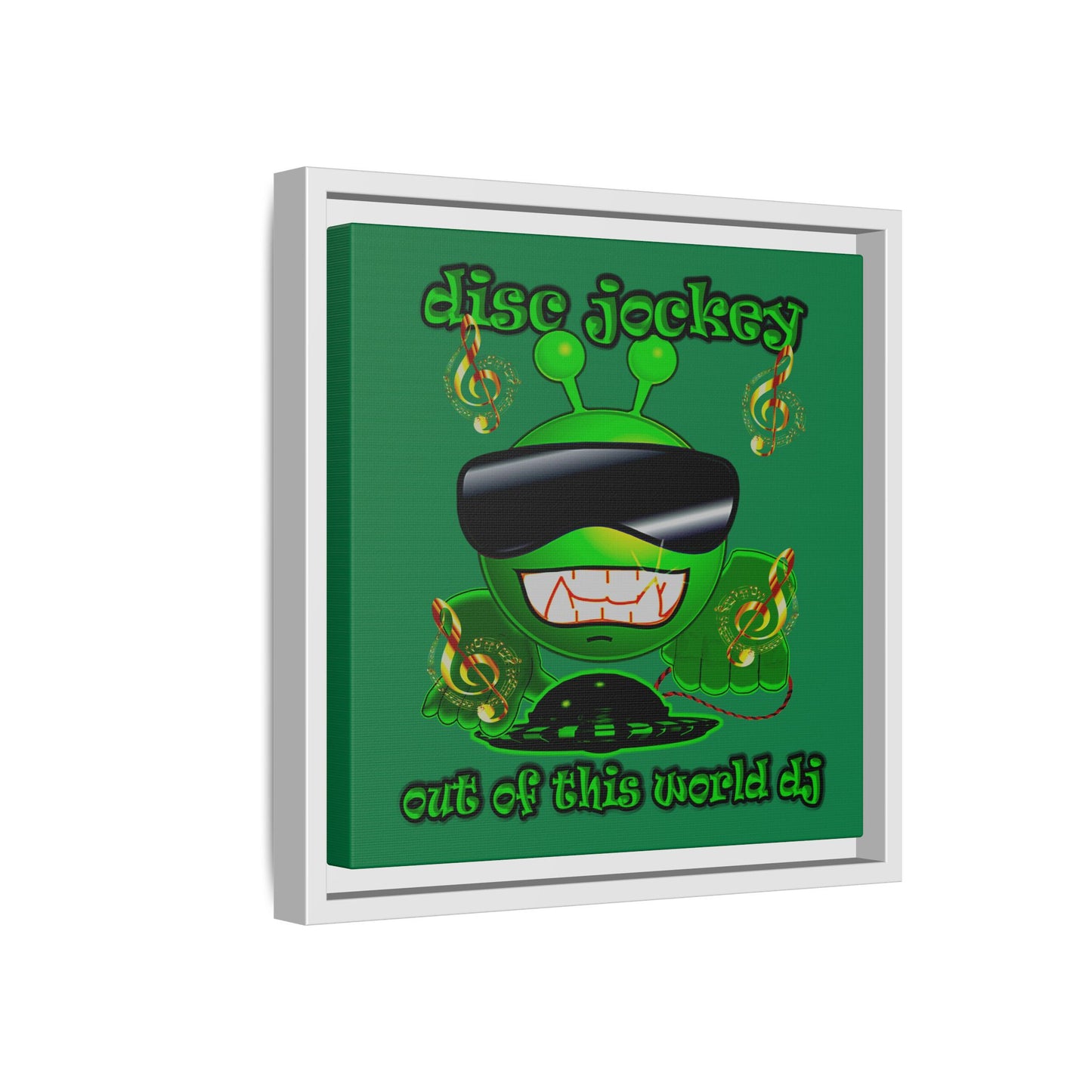 disc jockey - framed canvas art (dark green)