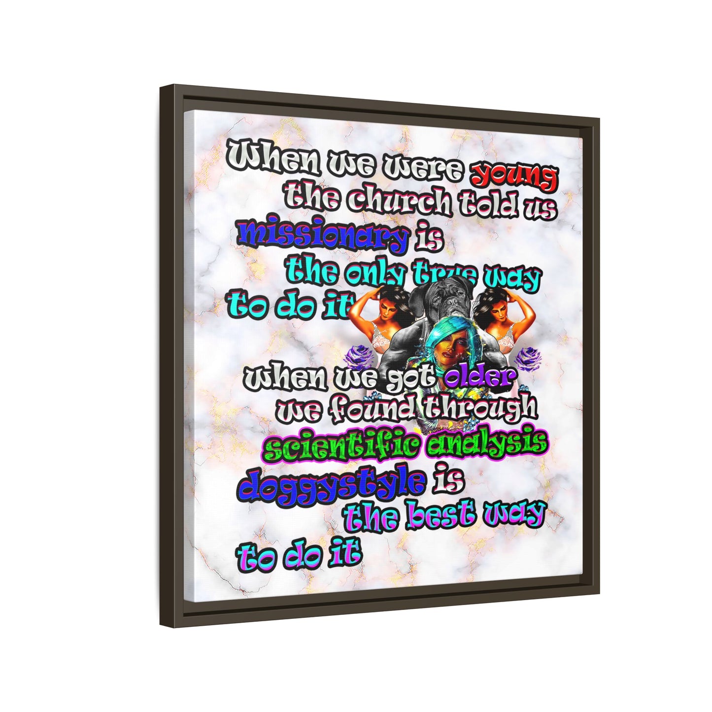 doggystyle - framed canvas art (white marble)