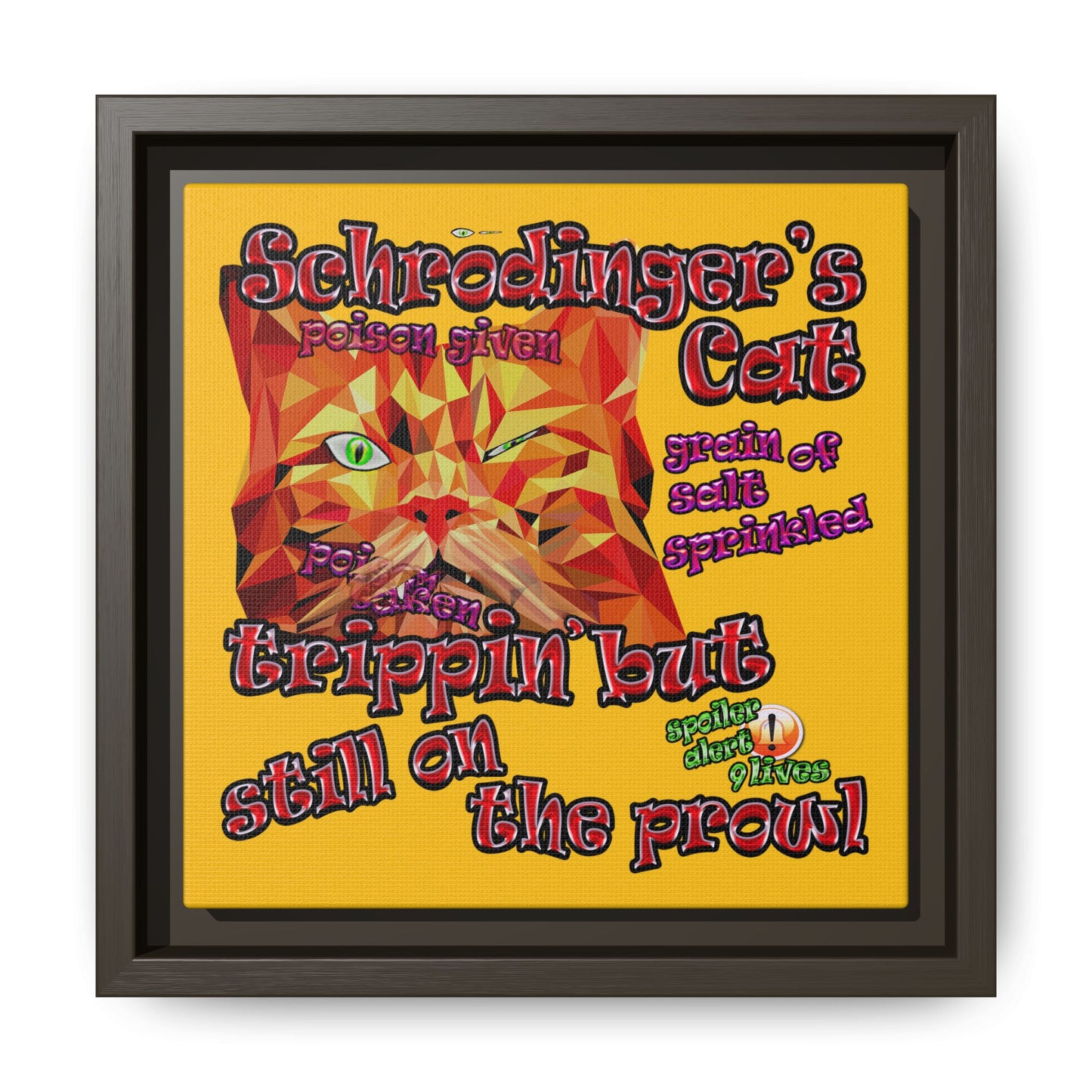 schrodinger's cat - framed canvas art (yellow)