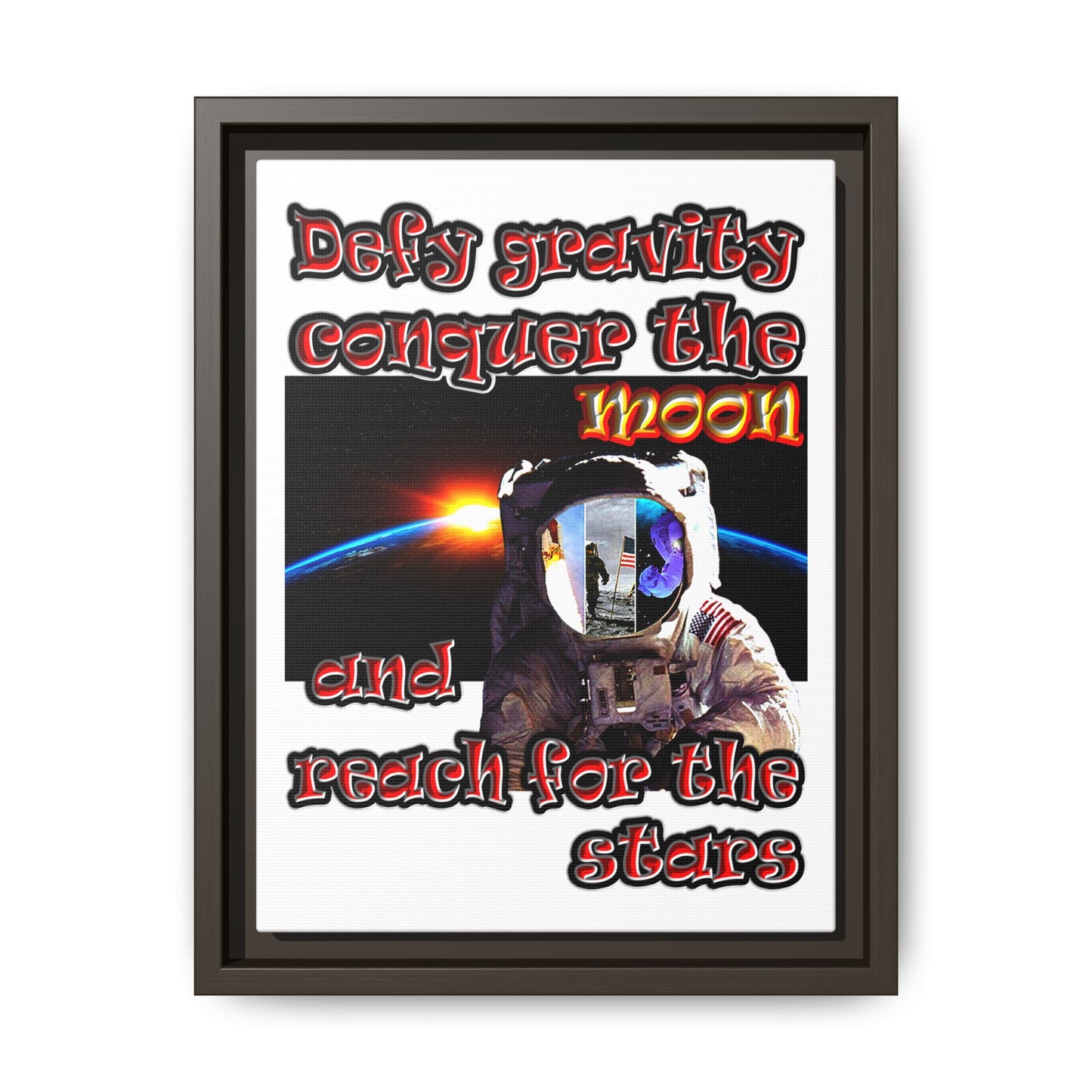 defy conquer reach - framed canvas art (white)