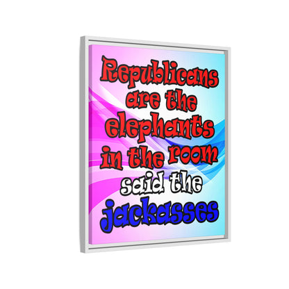 donkeys and elephants - framed canvas art (light blue-pink wave)