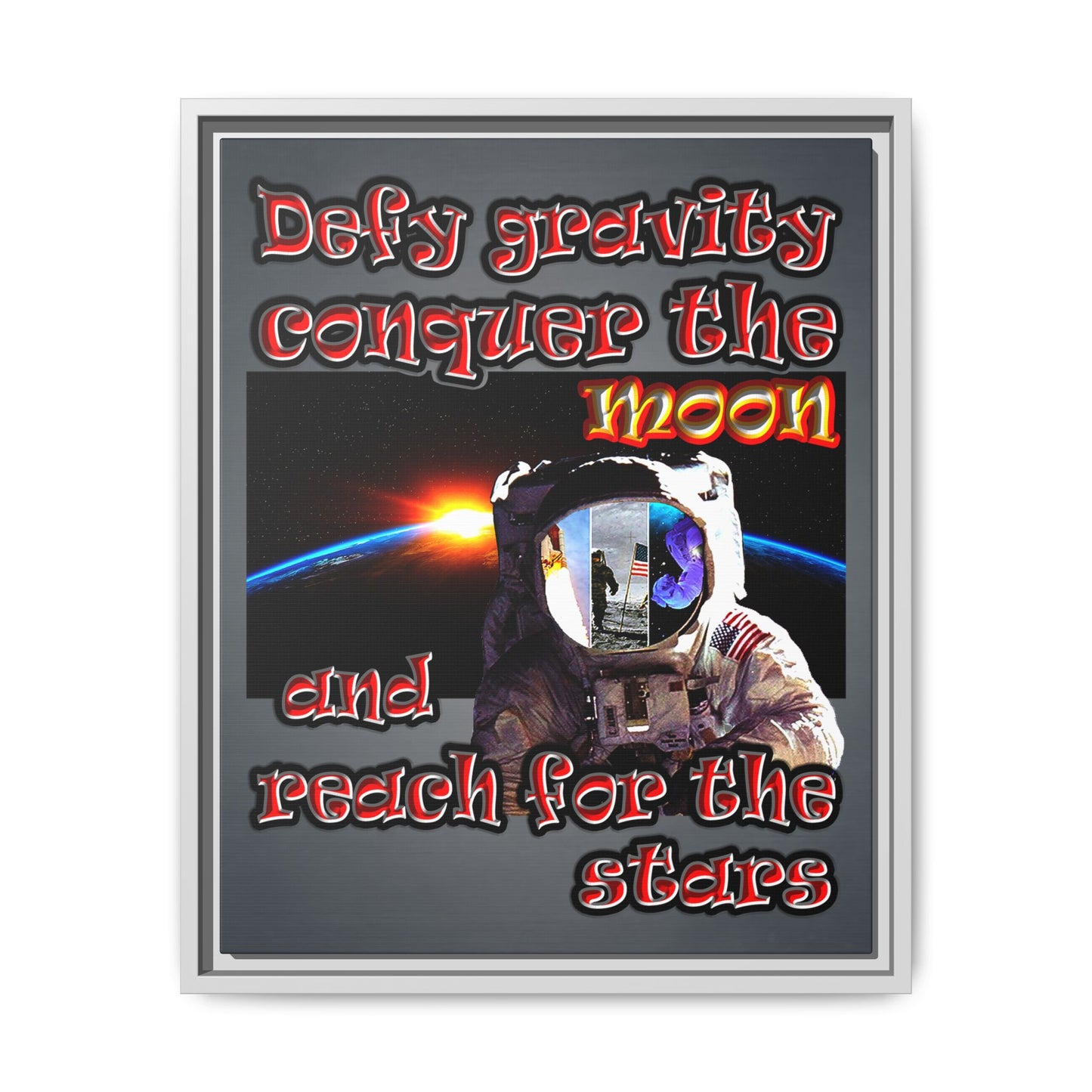 defy conquer reach - framed canvas art (grey-light grey)