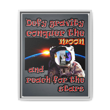 defy conquer reach - framed canvas art (grey-light grey)