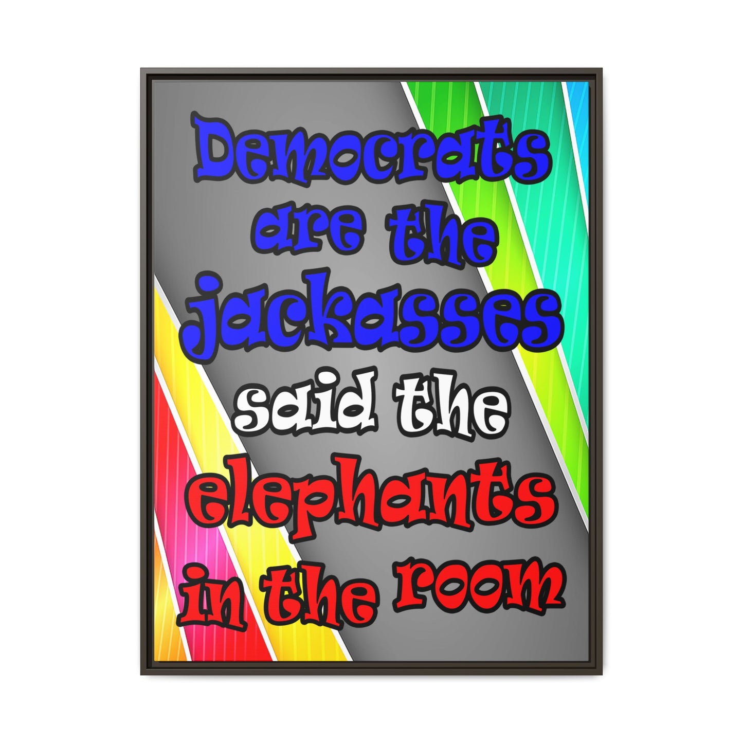 donkeys and elephants - framed canvas art (rainbow split)