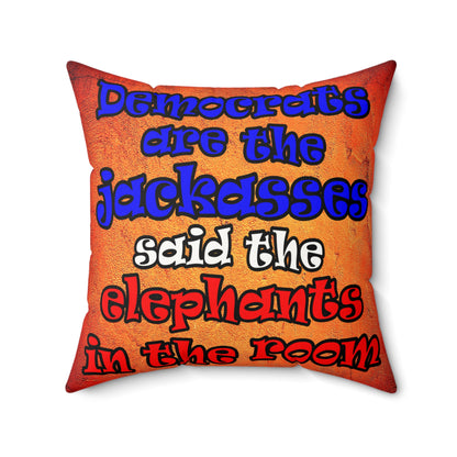 donkeys and elephants - Faux Suede Square Pillow - (burnt orange)