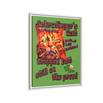 schrodinger's cat - framed canvas art (green)