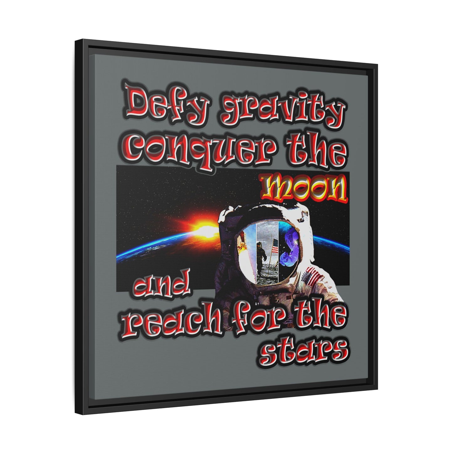 defy conquer reach - framed canvas art (dark grey)