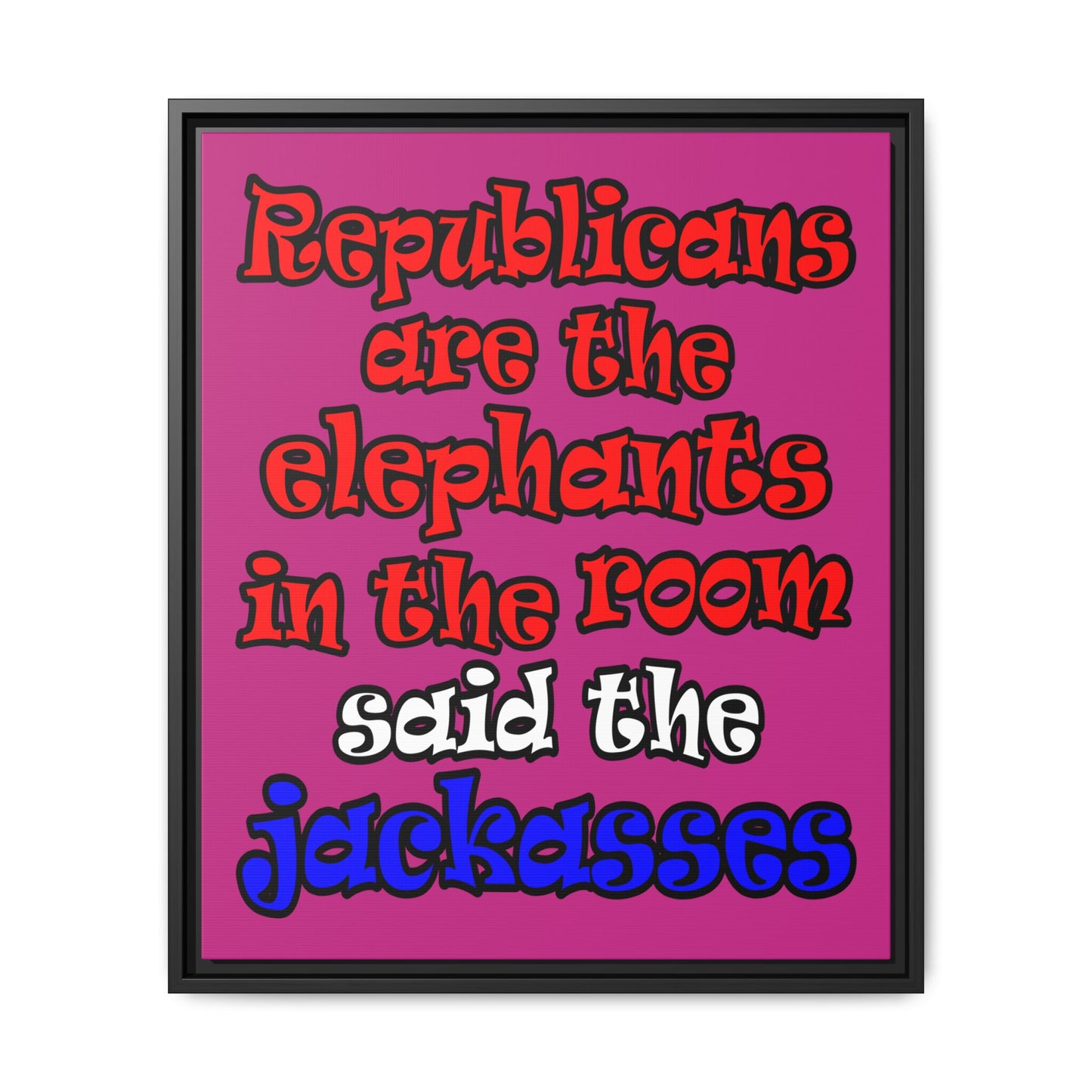 donkeys and elephants - framed canvas art (pink)