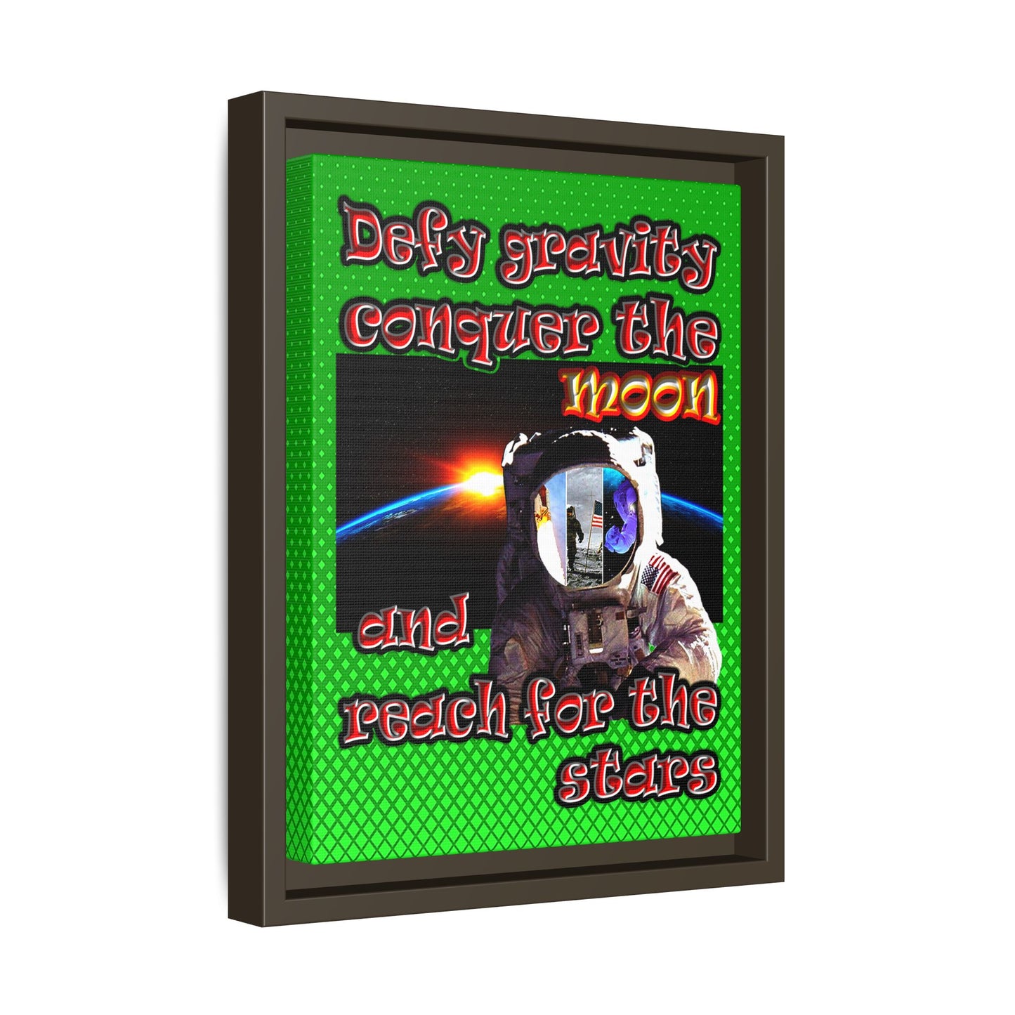 defy conquer reach - framed canvas art (logo green)