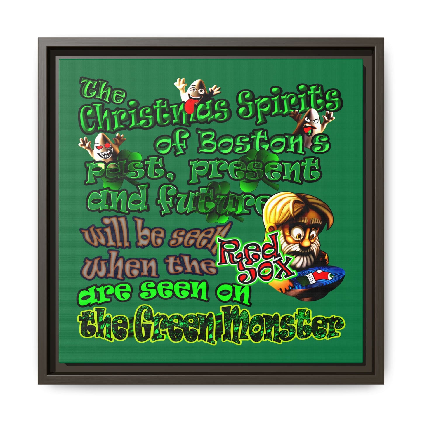 christmas spirits of boston - framed canvas art (dark green)