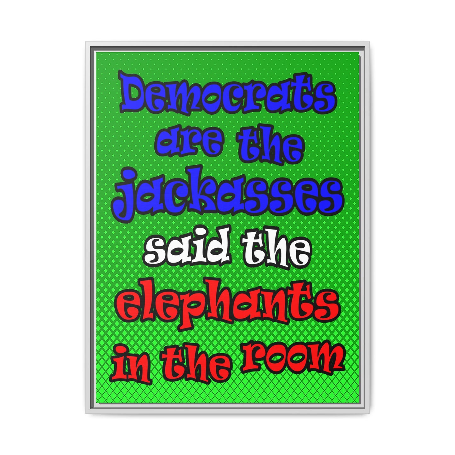 donkeys and elephants - framed canvas art (logo green)