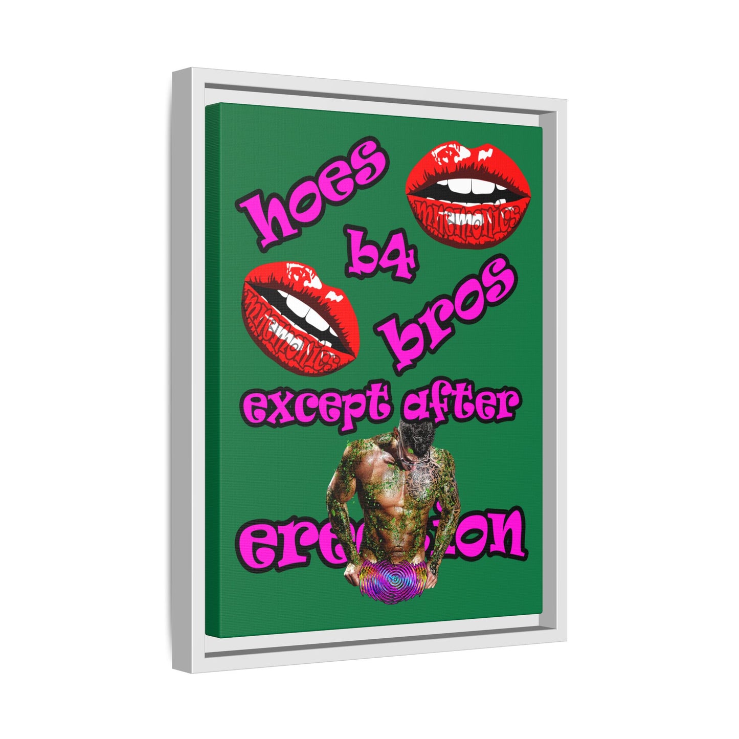 hoes b4 bros - framed canvas art (dark green)