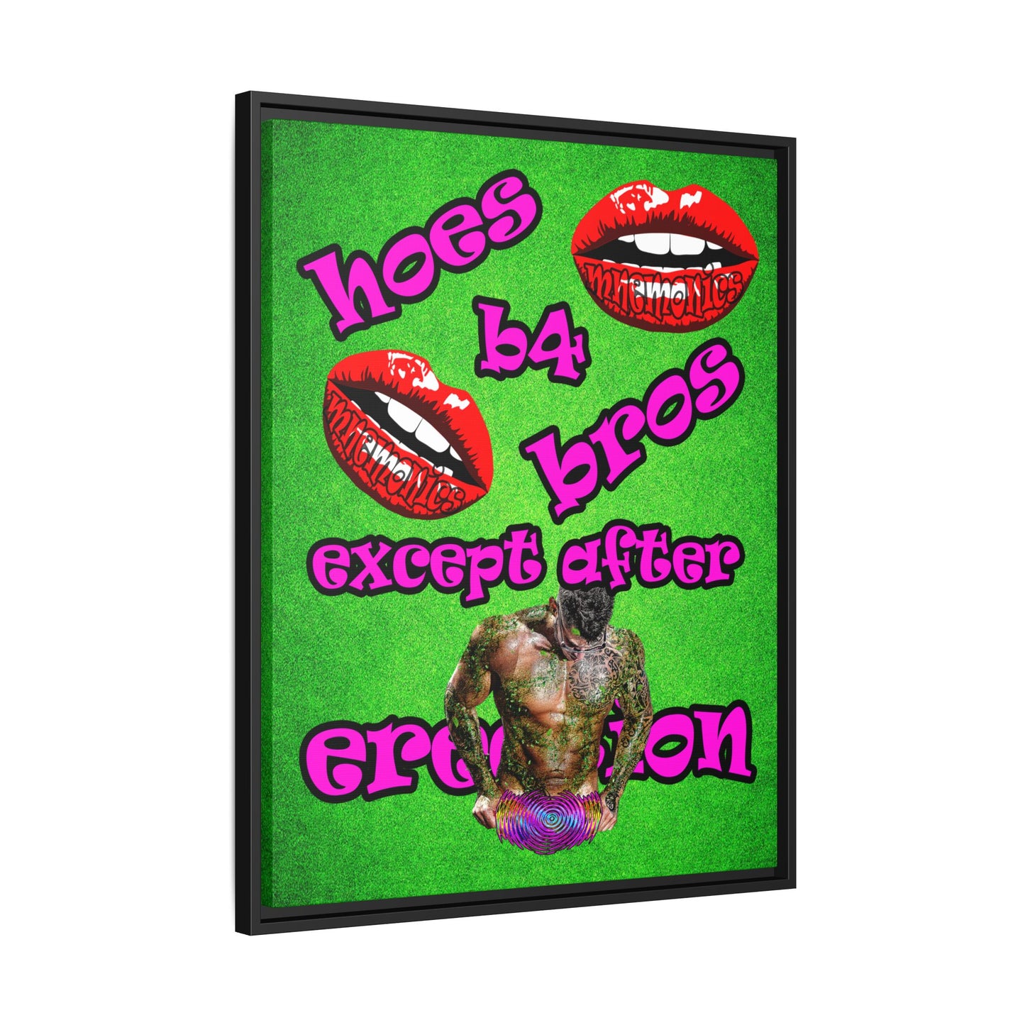 hoes b4 bros - framed canvas art (green turf)