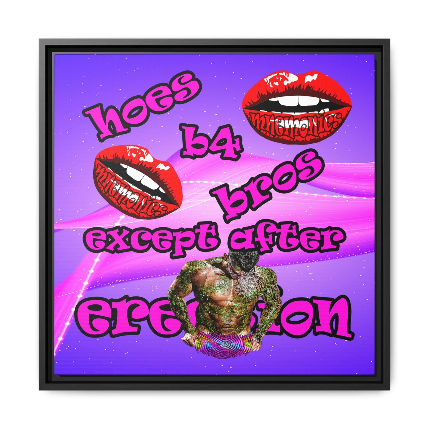 hoes b4 bros - framed canvas art (purple-pink wave)