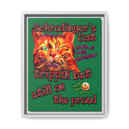 schrodinger's cat - framed canvas art (dark green)