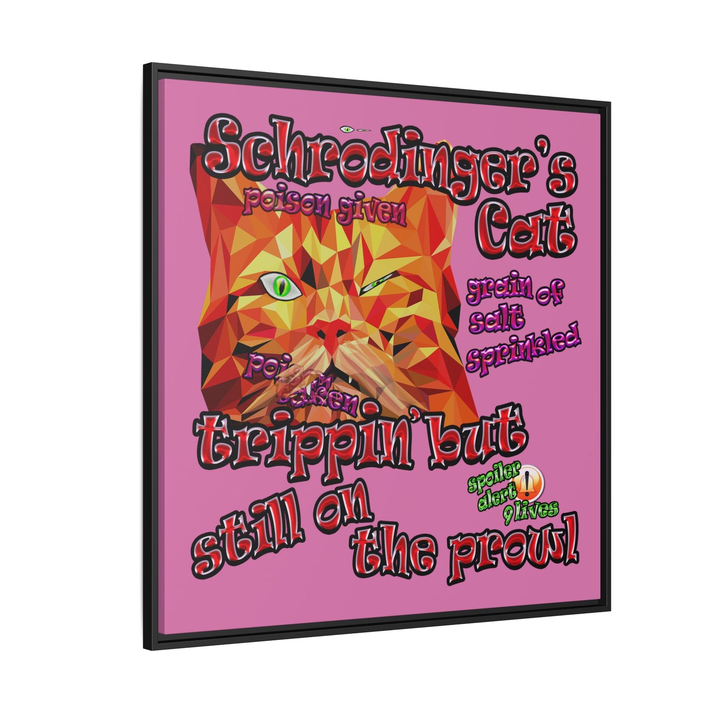 schrodinger's cat - framed canvas art (light pink)
