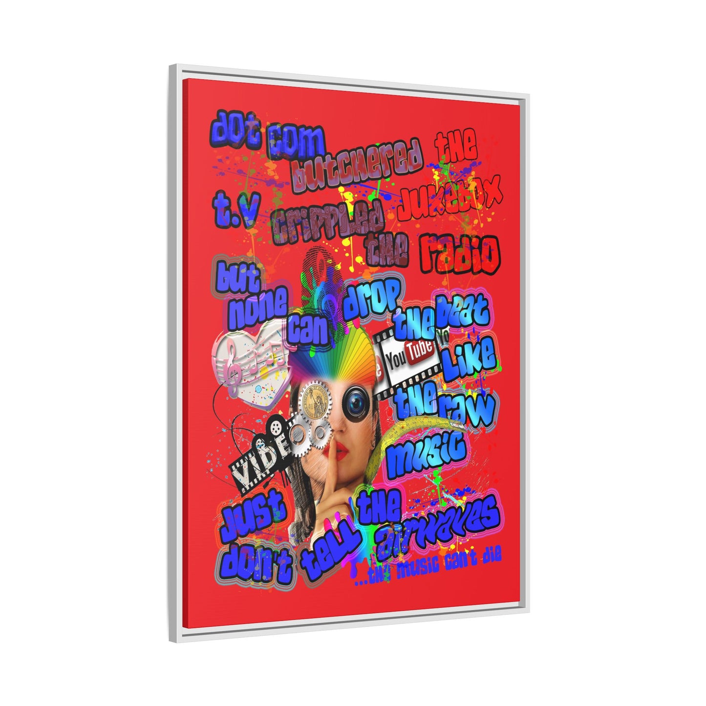 drop the beat - framed canvas art (red)