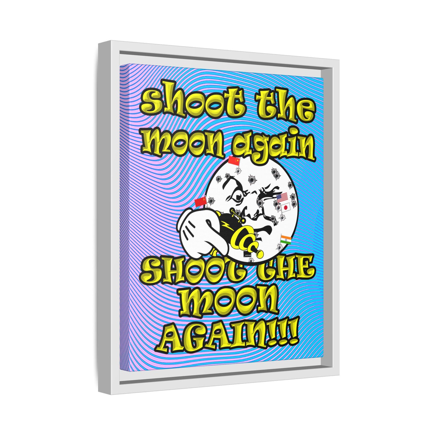 shoot the moon again - framed canvas art (light blue-purple wave)