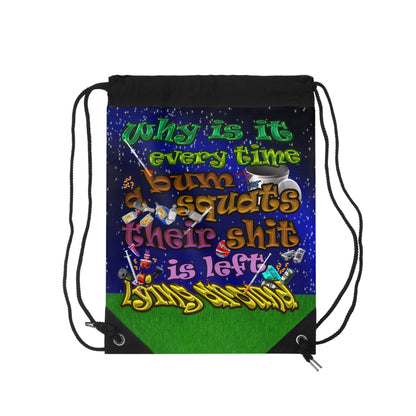 the bum's shit - Drawstring Bag ('snoops' background)