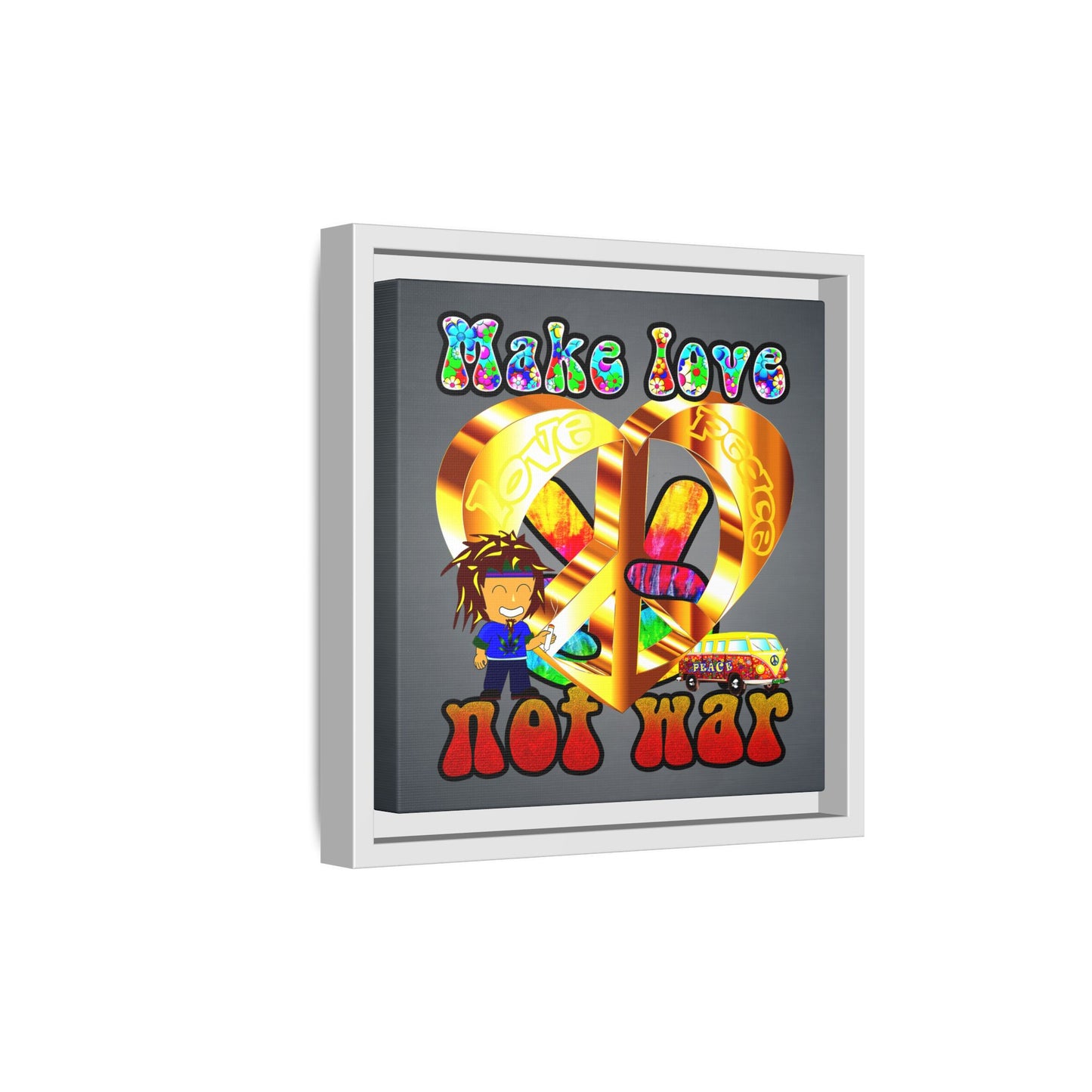 love peace - framed canvas art (grey-light grey)