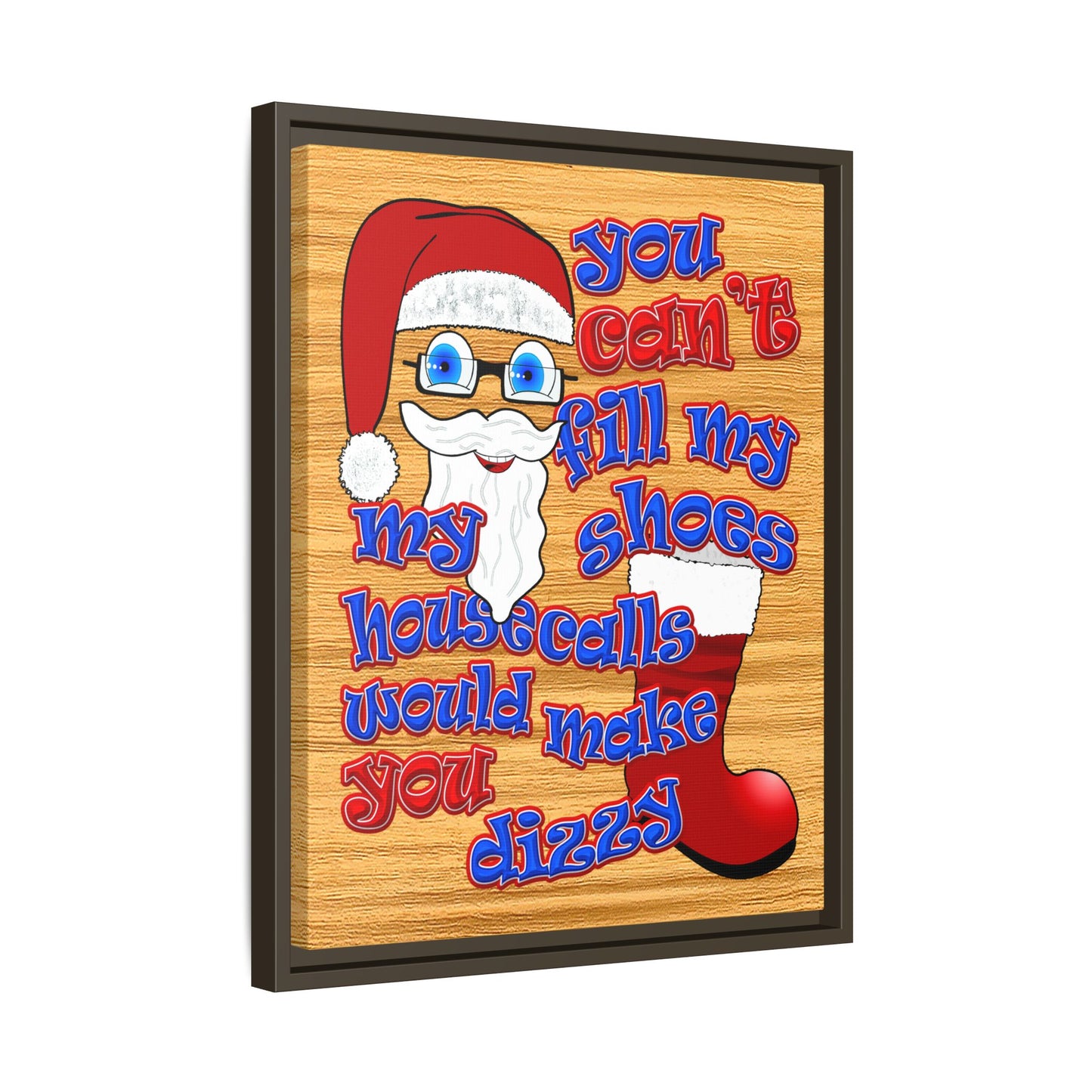 santa's shoes - framed canvas art (butterscotch wood finish)